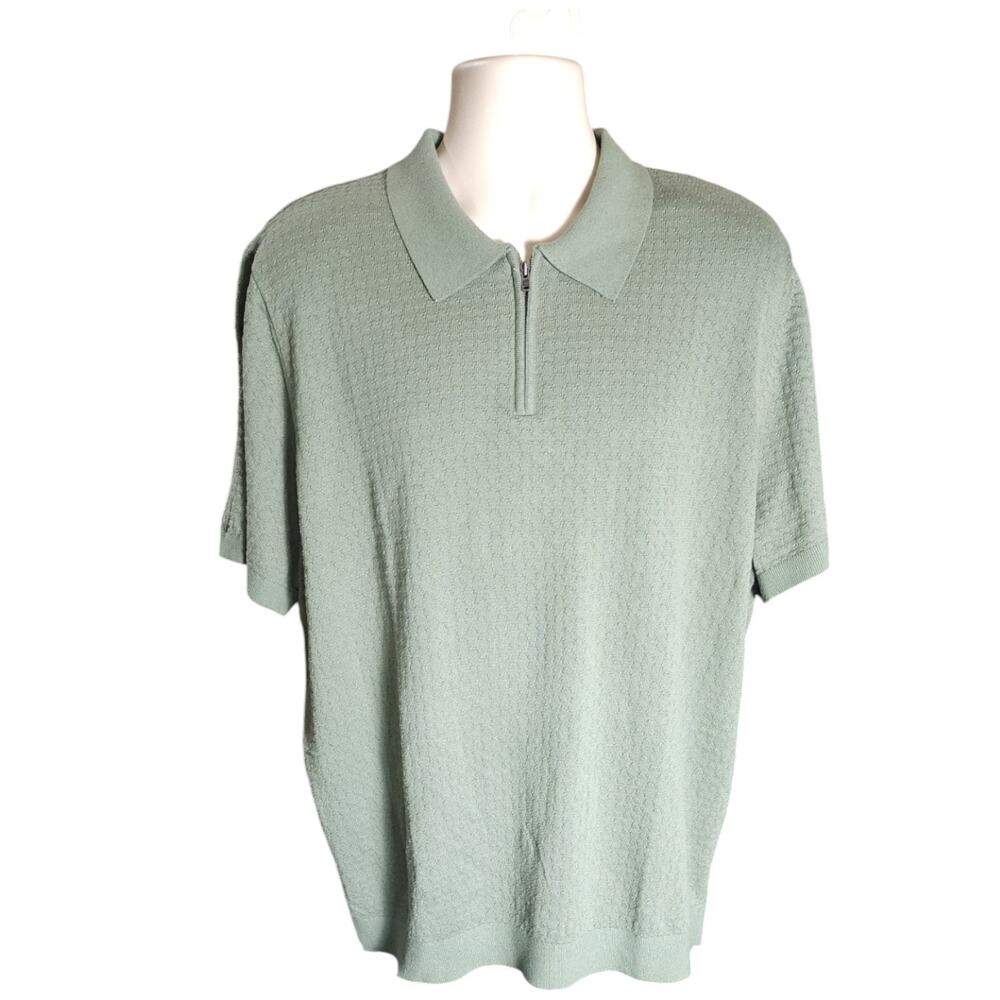 Express Mens XXL 2XL Green Textured Knit 1/4 Zip Short Sleeve Polo Shirt NWT
